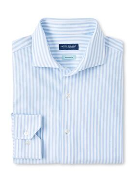 Peter Millar Blue Frost Excursionist Flex Stripe Sport Shirt Light Button Up